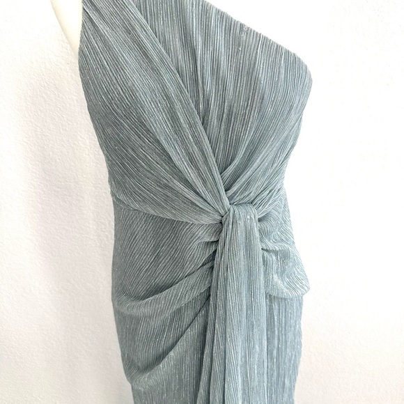 Adrianna Papell One-Shoulder Formal Floor Length Gown in Silver/ Light Blue Hue - Picture 2 of 11